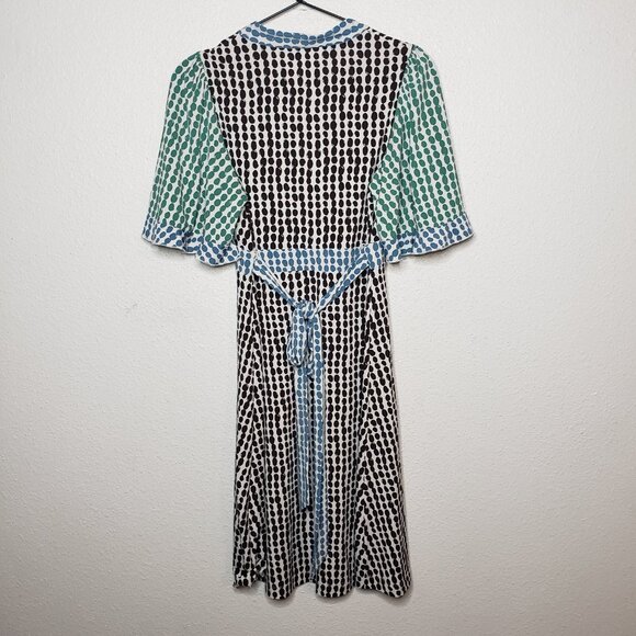 BCBG Max Azria Sz S Polka Dot Colorblock Flowy Knee Length Dress - Picture 5 of 8